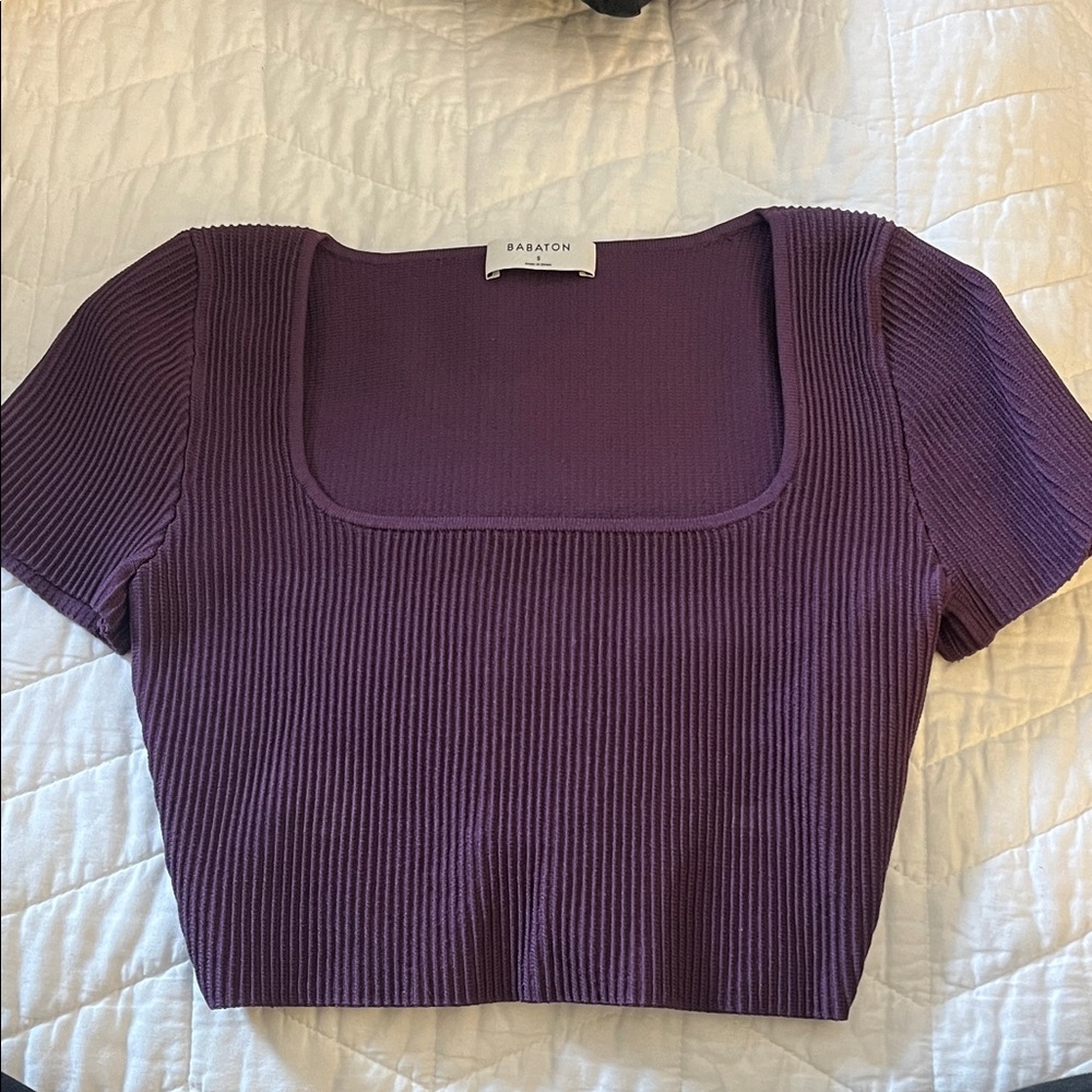 Babaton Deep Purple Ribbed Crop Top